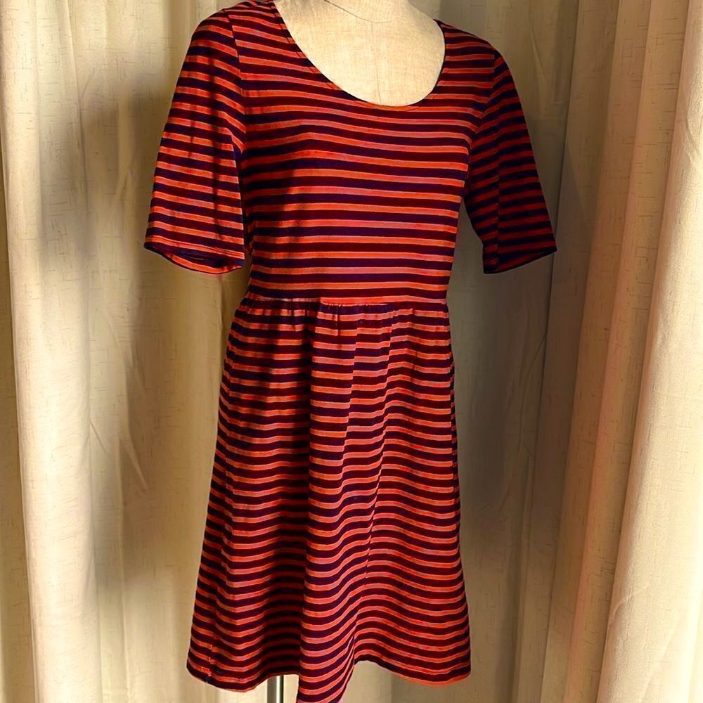 Old Navy Red and Navy Striped Fit & Flare Dress